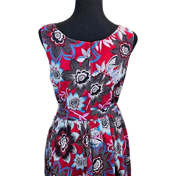 Talbots Red Jacquard Floral Tie Waist Fit & Flare Dress 10P Cotton Preppy Summer - Picture 9 of 16